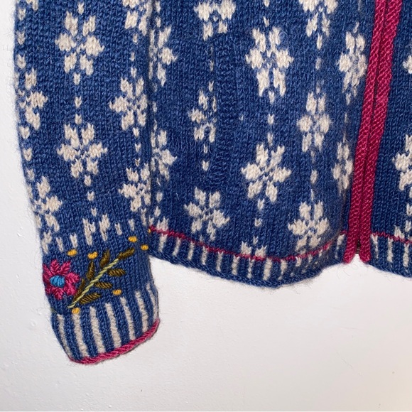 Vintage Lost Horizons Wool Floral Embroidered Fisherman Fair Isle Zip Sweater XL - Picture 2 of 14
